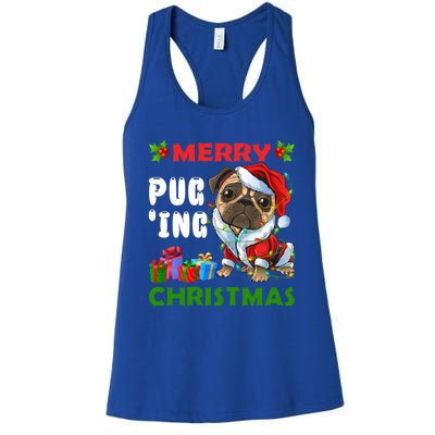 Merry PugIng Christmas Santa Pug Dog Christmas Tree Lights Gift Women's Racerback Tank