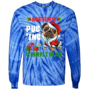 Merry PugIng Christmas Santa Pug Dog Christmas Tree Lights Gift Tie-Dye Long Sleeve Shirt