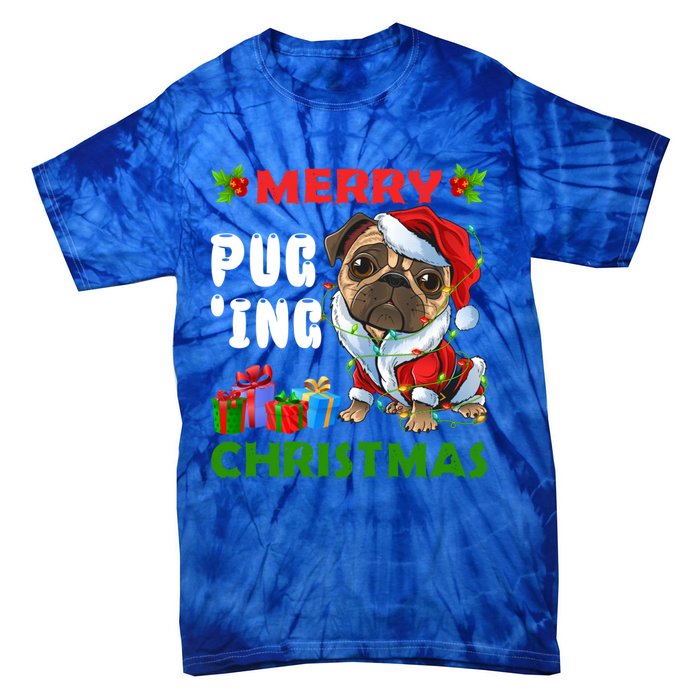 Merry PugIng Christmas Santa Pug Dog Christmas Tree Lights Gift Tie-Dye T-Shirt