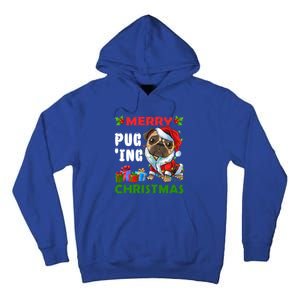 Merry PugIng Christmas Santa Pug Dog Christmas Tree Lights Gift Tall Hoodie