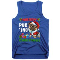 Merry PugIng Christmas Santa Pug Dog Christmas Tree Lights Gift Tank Top