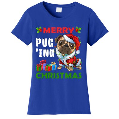 Merry PugIng Christmas Santa Pug Dog Christmas Tree Lights Gift Women's T-Shirt