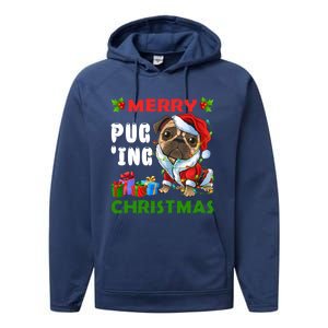 Merry PugIng Christmas Santa Pug Dog Christmas Tree Lights Gift Performance Fleece Hoodie