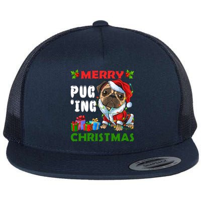 Merry PugIng Christmas Santa Pug Dog Christmas Tree Lights Gift Flat Bill Trucker Hat