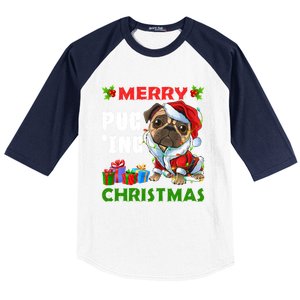 Merry PugIng Christmas Santa Pug Dog Christmas Tree Lights Gift Baseball Sleeve Shirt