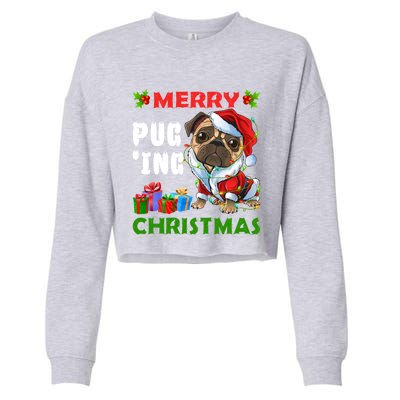 Merry PugIng Christmas Santa Pug Dog Christmas Tree Lights Gift Cropped Pullover Crew