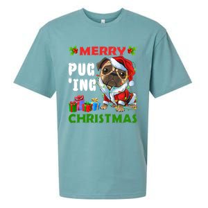 Merry PugIng Christmas Santa Pug Dog Christmas Tree Lights Gift Sueded Cloud Jersey T-Shirt