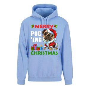 Merry PugIng Christmas Santa Pug Dog Christmas Tree Lights Gift Unisex Surf Hoodie