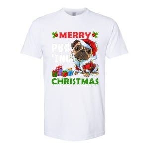 Merry PugIng Christmas Santa Pug Dog Christmas Tree Lights Gift Softstyle CVC T-Shirt