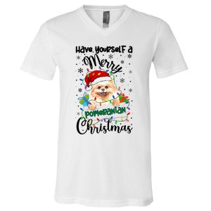 Merry Pomeranian Christmas Pomeranian Xmas Party Meaningful Gift V-Neck T-Shirt