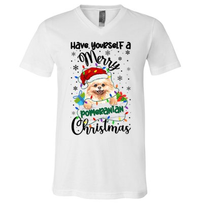 Merry Pomeranian Christmas Pomeranian Xmas Party Meaningful Gift V-Neck T-Shirt