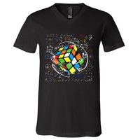 Melting Puzzle Cube Speed Cuber Physics Math Game 80s Retro V-Neck T-Shirt