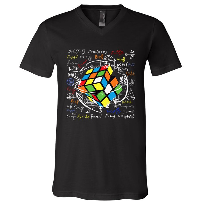 Melting Puzzle Cube Speed Cuber Physics Math Game 80s Retro V-Neck T-Shirt