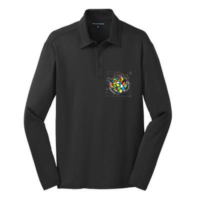 Melting Puzzle Cube Speed Cuber Physics Math Game 80s Retro Silk Touch Performance Long Sleeve Polo