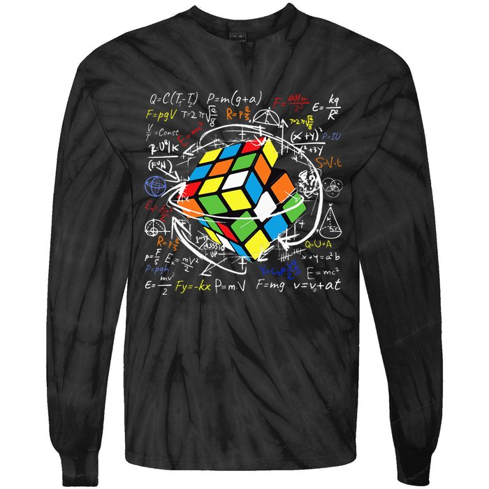 Melting Puzzle Cube Speed Cuber Physics Math Game 80s Retro Tie-Dye Long Sleeve Shirt