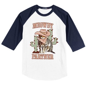 Meowdy Partner Cowboy Cat Western Country Baseball Sleeve Shirt