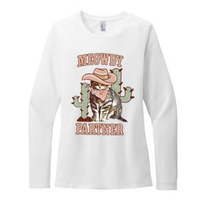 Meowdy Partner Cowboy Cat Western Country Womens CVC Long Sleeve Shirt