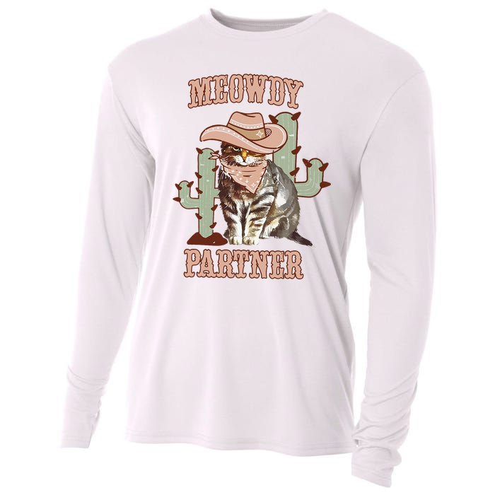 Meowdy Partner Cowboy Cat Western Country Cooling Performance Long Sleeve Crew