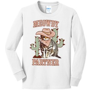 Meowdy Partner Cowboy Cat Western Country Kids Long Sleeve Shirt