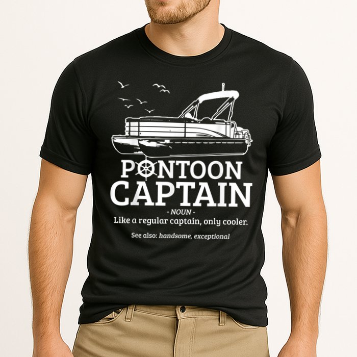 Mens Pontoon Captain Definition Funny Pontoon Boat Boating Cooling Performance Crew T-Shirt