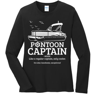 Mens Pontoon Captain Definition Funny Pontoon Boat Boating Ladies Long Sleeve Shirt