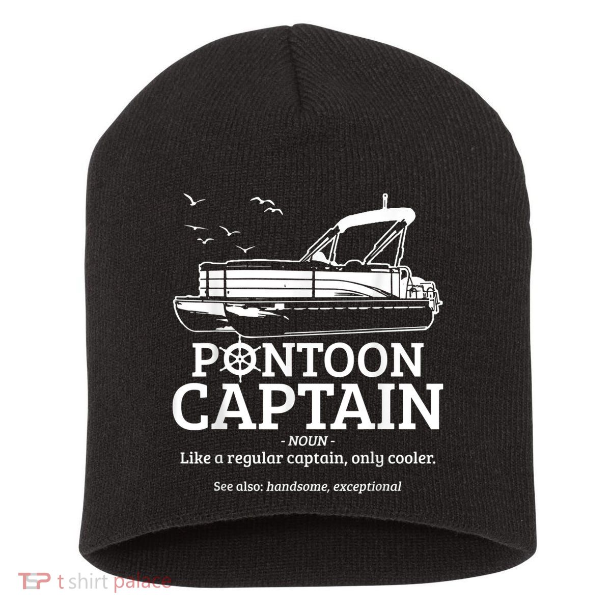 Mens Pontoon Captain Definition Funny Pontoon Boat Boating Short Acrylic Beanie