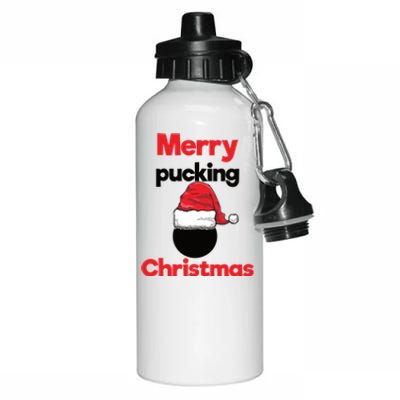 Merry Pucking Christmas Hockey Meaningful Gift Aluminum Water Bottle