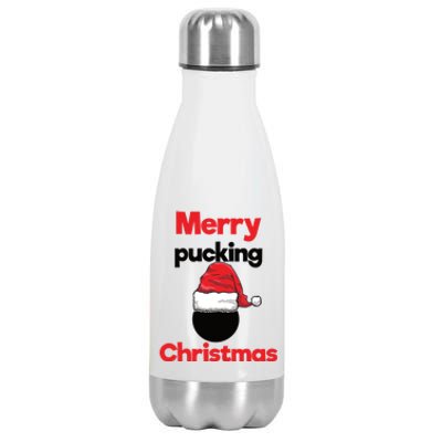 Merry Pucking Christmas Hockey Meaningful Gift Stainless Steel Insulated Water Bottle