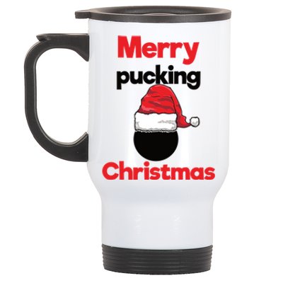 Merry Pucking Christmas Hockey Meaningful Gift Stainless Steel Travel Mug