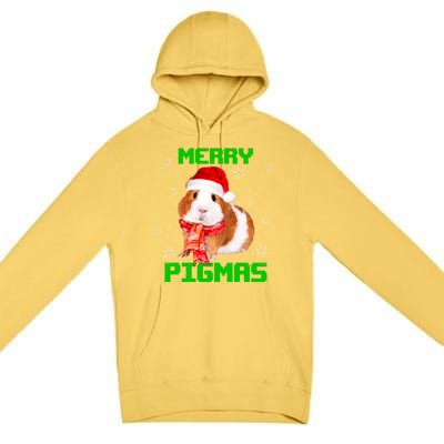 Merry Pigmas Christmas Guinea Pig Santa Hat Light In Snow Great Gift Premium Pullover Hoodie