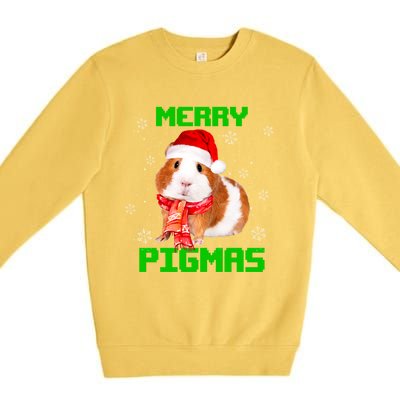 Merry Pigmas Christmas Guinea Pig Santa Hat Light In Snow Great Gift Premium Crewneck Sweatshirt