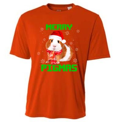 Merry Pigmas Christmas Guinea Pig Santa Hat Light In Snow Great Gift Cooling Performance Crew T-Shirt