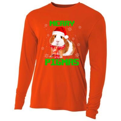 Merry Pigmas Christmas Guinea Pig Santa Hat Light In Snow Great Gift Cooling Performance Long Sleeve Crew