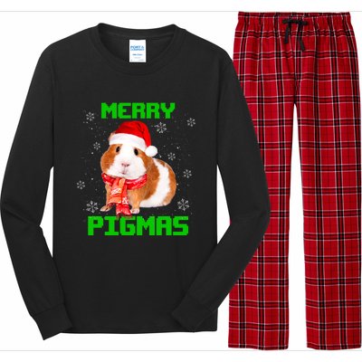 Merry Pigmas Christmas Guinea Pig Santa Hat Light In Snow Great Gift Long Sleeve Pajama Set