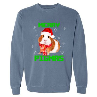 Merry Pigmas Christmas Guinea Pig Santa Hat Light In Snow Great Gift Garment-Dyed Sweatshirt