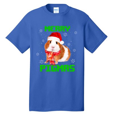 Merry Pigmas Christmas Guinea Pig Santa Hat Light In Snow Great Gift Tall T-Shirt