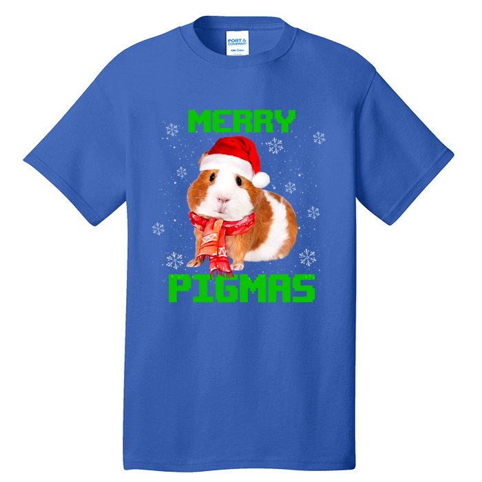 Merry Pigmas Christmas Guinea Pig Santa Hat Light In Snow Great Gift Tall T-Shirt