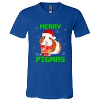 Merry Pigmas Christmas Guinea Pig Santa Hat Light In Snow Great Gift V-Neck T-Shirt