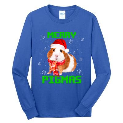 Merry Pigmas Christmas Guinea Pig Santa Hat Light In Snow Great Gift Tall Long Sleeve T-Shirt