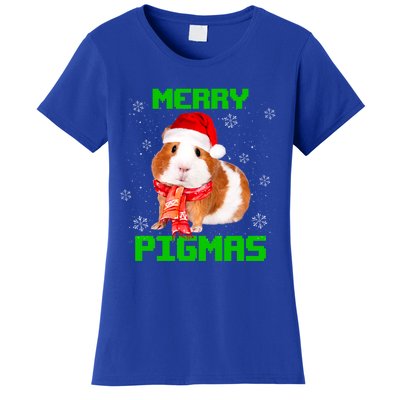 Merry Pigmas Christmas Guinea Pig Santa Hat Light In Snow Great Gift Women's T-Shirt