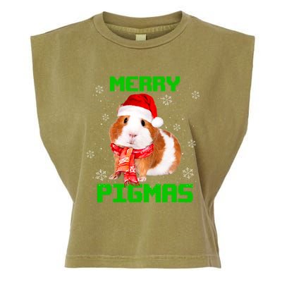 Merry Pigmas Christmas Guinea Pig Santa Hat Light In Snow Great Gift Garment-Dyed Women's Muscle Tee