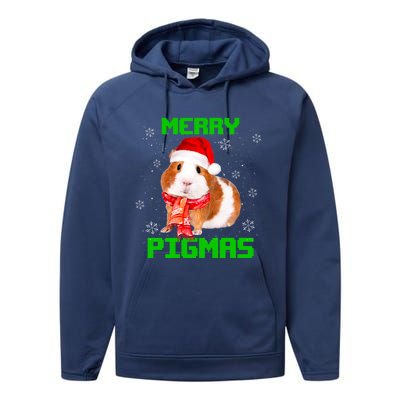 Merry Pigmas Christmas Guinea Pig Santa Hat Light In Snow Great Gift Performance Fleece Hoodie