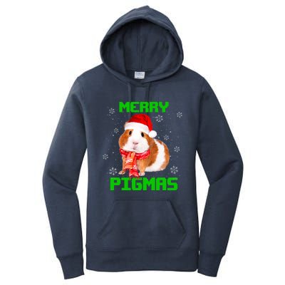 Merry Pigmas Christmas Guinea Pig Santa Hat Light In Snow Great Gift Women's Pullover Hoodie