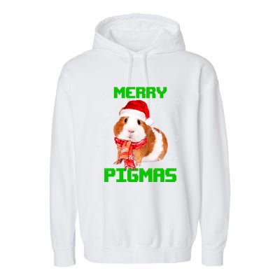 Merry Pigmas Christmas Guinea Pig Santa Hat Light In Snow Great Gift Garment-Dyed Fleece Hoodie