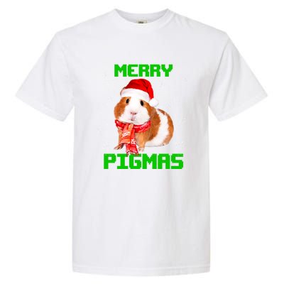 Merry Pigmas Christmas Guinea Pig Santa Hat Light In Snow Great Gift Garment-Dyed Heavyweight T-Shirt