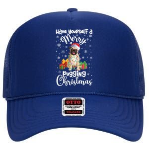 Merry Pugging Christmas Pug Xmas Party Pug Gift High Crown Mesh Back Trucker Hat