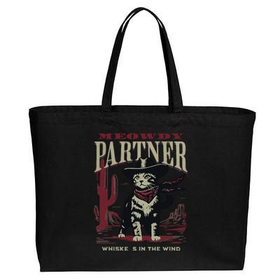 Meowdy Partner Cowboy Cat Vintage Cowboy Cotton Canvas Jumbo Tote