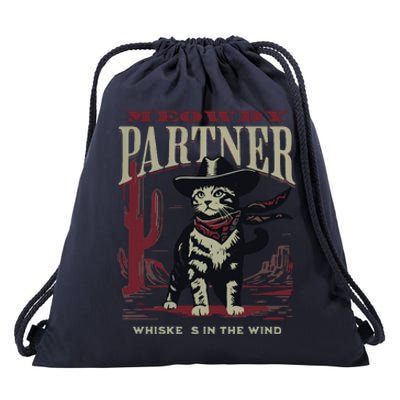 Meowdy Partner Cowboy Cat Vintage Cowboy Drawstring Bag