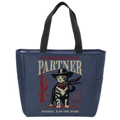 Meowdy Partner Cowboy Cat Vintage Cowboy Zip Tote Bag