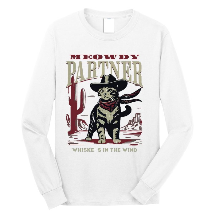 Meowdy Partner Cowboy Cat Vintage Cowboy Long Sleeve Shirt